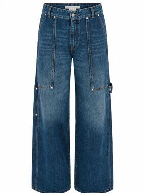 NWOT STELLA MCCARTNEY DARK BLUE VINTAGE WORKWEAR WIDE-LEG CARPENTER DENIM JEANS